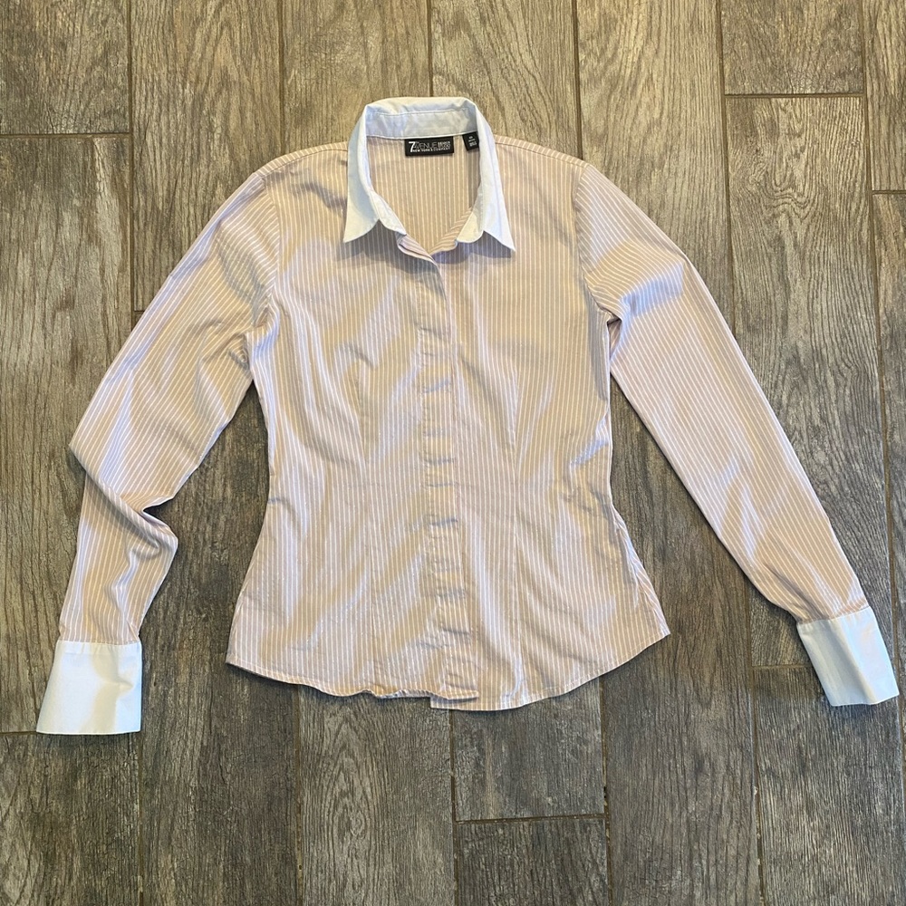 7th avenue design studio new york top button up shirt petite xs pink gold white